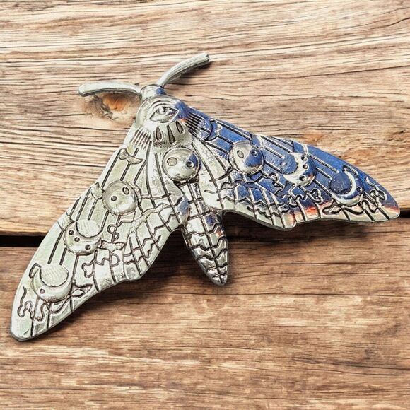 Gothic Moon Phase Moth Hair Clip Death Skull Insect Bug Barrett Silver Tone - Picture 13 of 15
